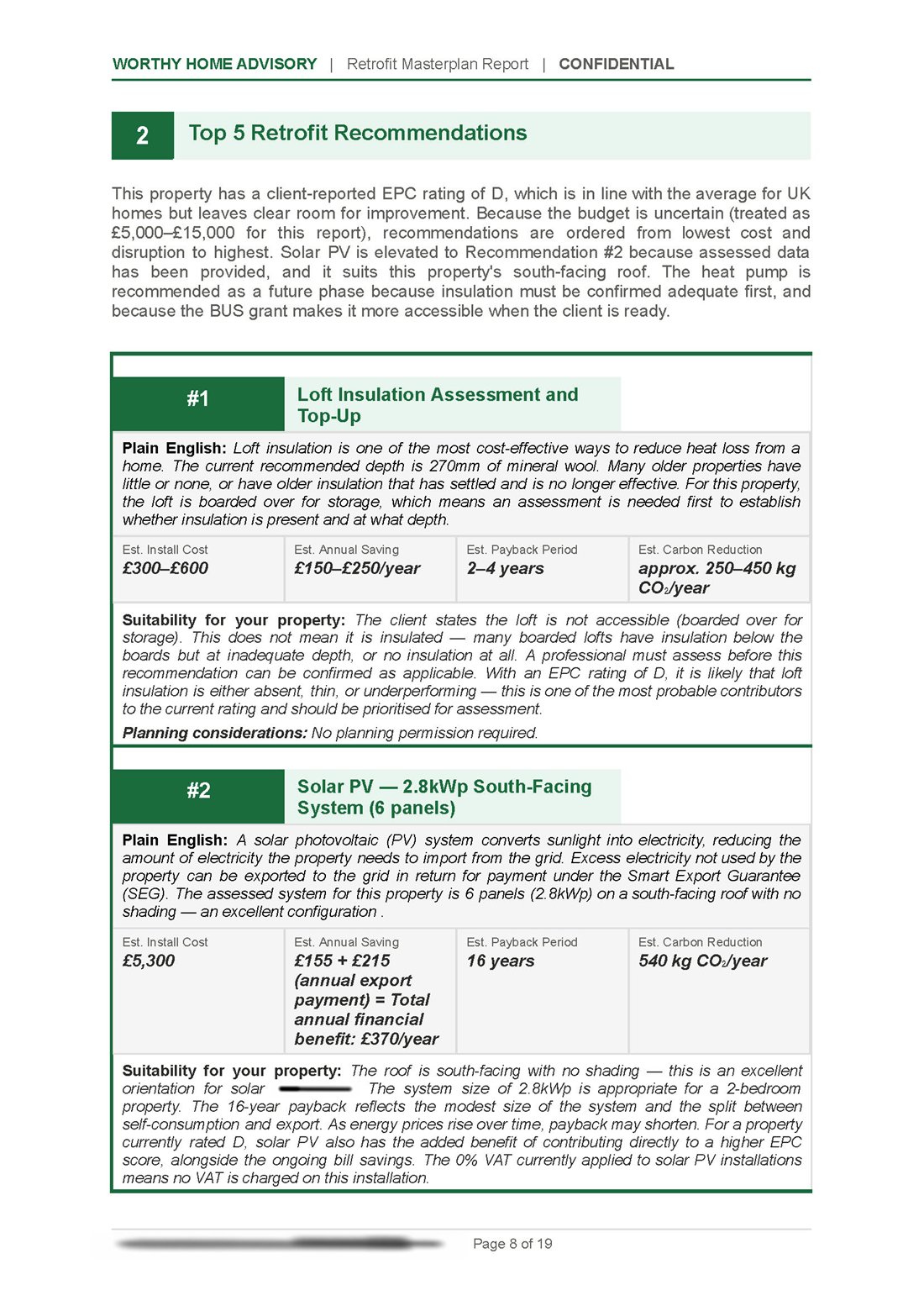 Top 5 retrofit recommendations page